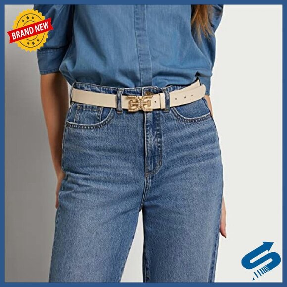 Imitation Pearl Embellished Logo Buckle Leather Belt for Jeans Dresses main image 5
